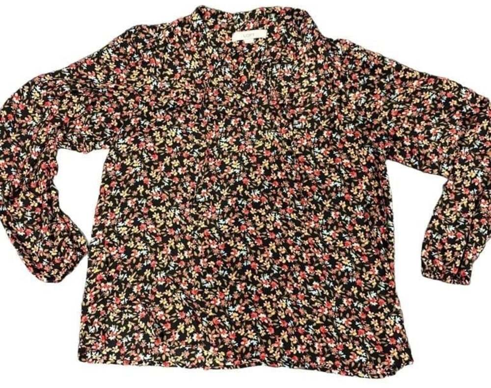 Boho LOFT Black Ditsy Floral Long Sleeve Blouse Size M